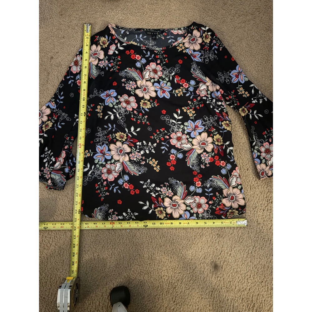 Zac & Rachel Floral Bell Sleeve Blouse Black Pink Small Boho Career Top T29-7
